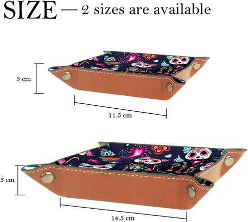 Vista 3 de Purple Cat Mexico Helloween Practical Microfiber Leather Storage Tray-Office Desk Tray Bedside Caddy Storage Organizer for Wallet Key Watch Phone