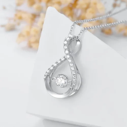 Vista 2 de Collar con colgante infinito para mujer, plata de ley 925, collares de piedra natal brillante, aniversario, cumpleaños, joyería fina, regalos
