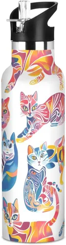 Vista 25 de Art Exotic Shorthair Cats Pink Double Wall Vacuum Insulated Bottles Water Bottles With Straws Leak-proof BPA-Free Leak Proof for Gym Sports