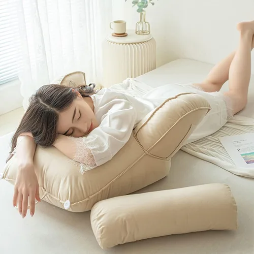 Vista 7 de Almohada de lectura con reposabrazos, almohada de apoyo para el respaldo, cojín de apoyo lumbar, con soporte para el cuello, con bolsillo, para Gris