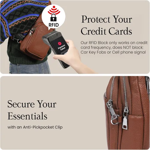 Vista 3 de befen Bolso bandolera pequeño de cuero genuino para mujer, antirrobo, bolsa cruzada para el pecho, riñoneras para viajes con ranuras para tarjetas