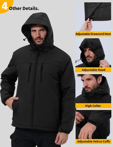 Vista 5 de GEMYSE Chaqueta de esquí para hombre, abrigos de invierno, chaqueta de nieve impermeable, parka cálida con capucha, impermeables con múltiples