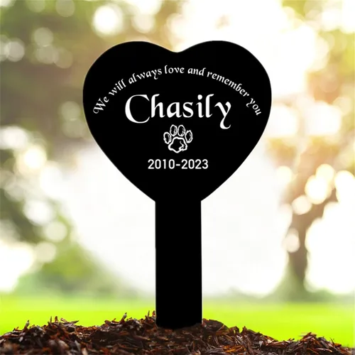 Vista 15 de Marcador de metal para tumbas para mascotas, nombre personalizado, estaca de jardín, perro, conmemorativo, alas de ángel, marcador de tumba, hueso
