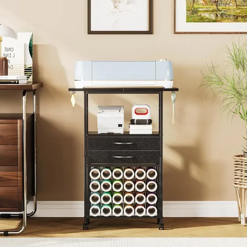 Vista 2 de VENNQD Organizador y soporte de almacenamiento compatible con máquinas Cricut, carrito de almacenamiento rodante/estante con 24 soportes de rollo