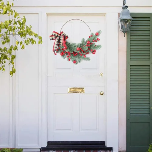 Vista 8 de Corona de Navidad con adornos de bolas para decoración de puerta delantera (corona rosa, 17.7 in)