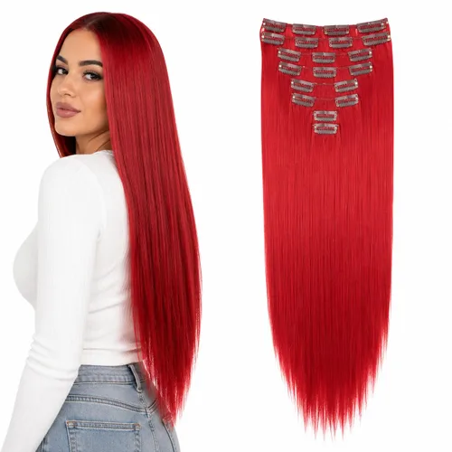 Vista 9 de Prettyshop - Juego de 8 extensiones de pelo con clip, de 24 pulgadas, tamaño XXL, onduladas, rizadas o lacias, resistentes al calor
