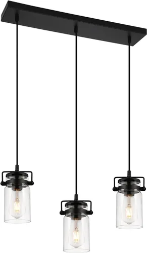 Vista 9 de Iluminación colgante para isla de cocina, lámpara colgante de cristal moderna lineal para comedor, 1 luz, lámpara colgante industrial para techo