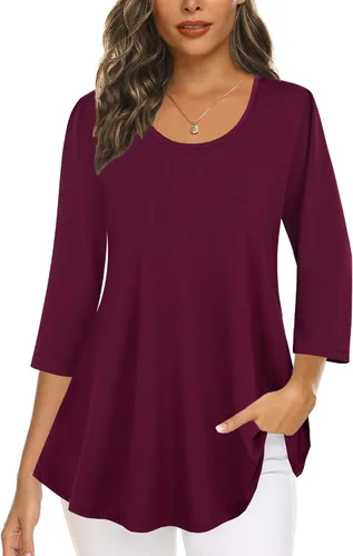 Vista 21 de Tencole Camisas de manga 3/4 para mujer Blusas tipo túnica elegantes Ropa casual con floral Aguamarina Beige