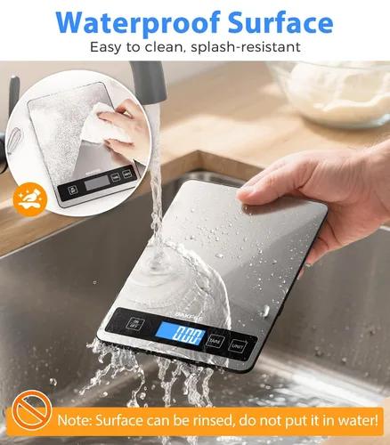 Vista 6 de Báscula de alimentos – Báscula digital de cocina de 33.1 lbs/33 libras con pantalla LCD de visión completa, gramos y onzas, acero inoxidable fácil