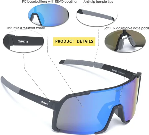 Vista 4 de maivnz Gafas de sol de béisbol para hombres y mujeres, protección UV400, gafas deportivas al aire libre para ciclismo, correr, golf, softbol