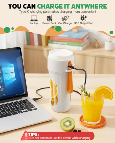 Vista 3 de Licuadora portátil para batidos, licuadora personal apta para lavavajillas para batidos y jugos frescos, botella portátil de 15 onzas sin BPA con 12