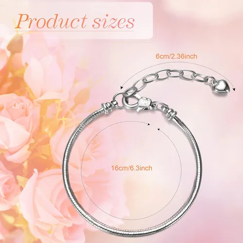 Vista 3 de Hicarer 27 pulseras con dije de serpiente, cadena ajustable con extensor de forma de corazón, cobre, bricolaje para mujer (6.3 pulgadas, plateado)