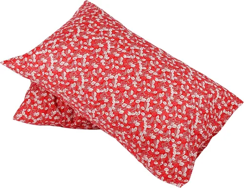 Vista 4 de Juego de 2 fundas de almohada rojas, 100% algodón estampado de hojas con cierre de sobre, tamaño Queen