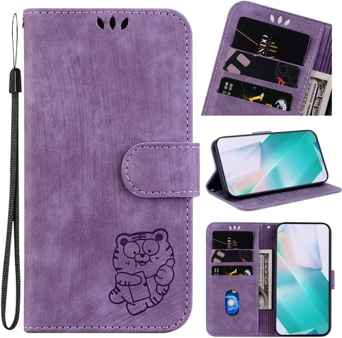 Vista 10 de Designed for Redmi k40 Pro Phone Case Wallet,PU Leather Flip Folio Cover with Credit Card Holders Little Cute Tiger Embossed Kickstand Wrist Strap