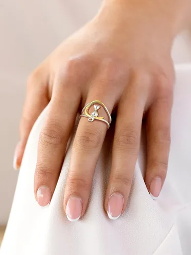 Vista 3 de SILVERCUTE Women Cat Ring 925 Sterling Silver 18K Gold Plated Cat on The Moon Cute Wrap Ring Adjustable