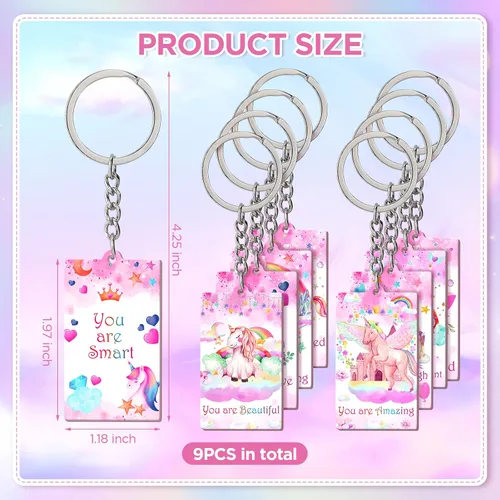 Vista 2 de 9 llaveros acrílicos de unicornio arcoíris con cita inspiradora de unicornio, regalos para niñas y mujeres, regalos de amistad de unicornio