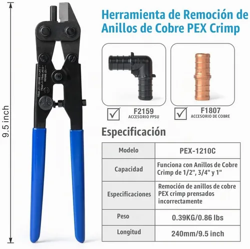 Vista 2 de IWISS PEX-1210C herramienta removedora de tapas de cobre F1807 de 1/2 pulgada, 3/4 de pulgada, y 1 pulgada