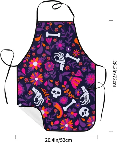 Vista 4 de Delantal de calavera de azúcar, delantales de cocina para hombres y mujeres, delantal de cocina, delantal de chef, delantales de jardín ajustables