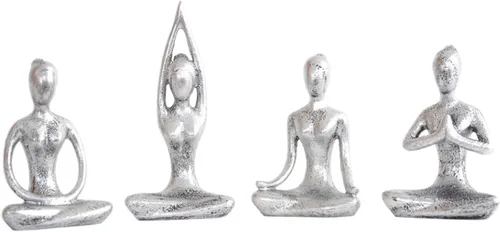 Vista 2 de 4pcs Yoga Escritorio Figurines Niña Estatua Yoga Pose Escultura Yoga Estatuilla Decoración para el Hogar Escritorio Decoración - Plata