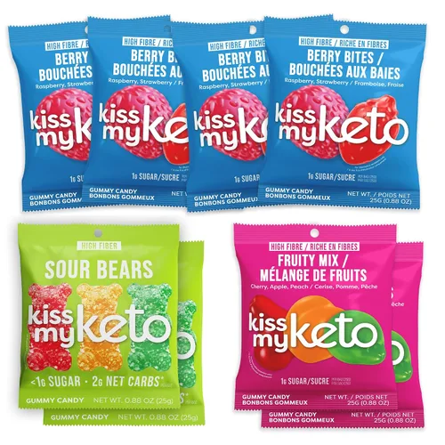 Vista 19 de Kiss My Keto Gomitas sin azúcar, mordeduras de bayas, paquete de 8 – Satisface los antojos mientras te mantienes en cetosis – Alto en fibra, 0.17 oz