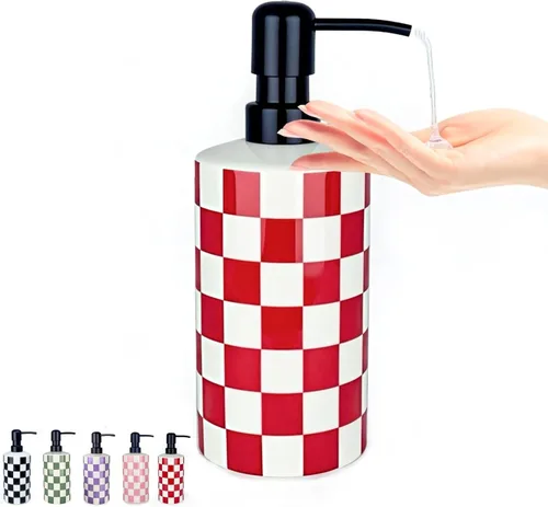 Vista 10 de Dispensador de jabón de manos, dispensador de jabón de baño con bomba de acero inoxidable, botellas de loción de loción de cerámica en blanco y Negro