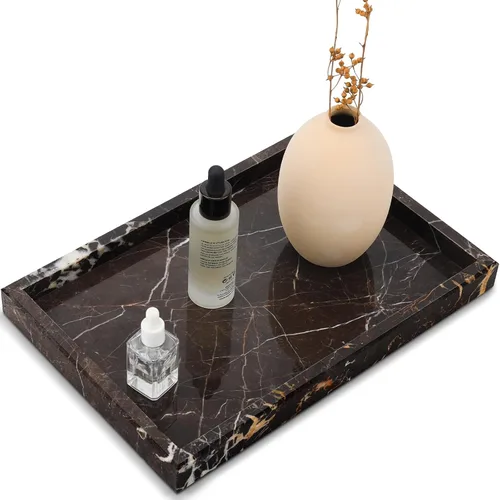 Vista 9 de Bandeja de mármol natural real para baño, tocador, cocina y escritorio, bandeja rectangular de piedra de mármol genuino para joyas, cosméticos