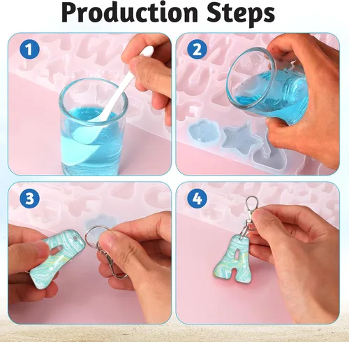 Vista 5 de Moldes de silicona para alfabeto, moldes de letras de resina, moldes de resina de silicona de chocolate, moldes para llavero de alfabeto, moldes