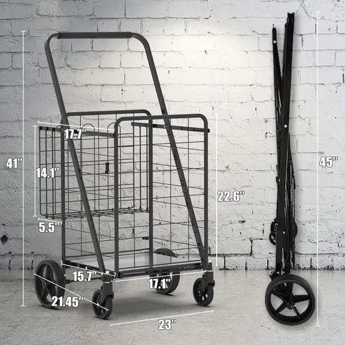 Vista 6 de Carrito de Compras Plegable de Servicio Pesado para Comestibles, Carritos de Comestibles Jumbo con Ruedas Giratorias de 360°, Bolsa Impermeable