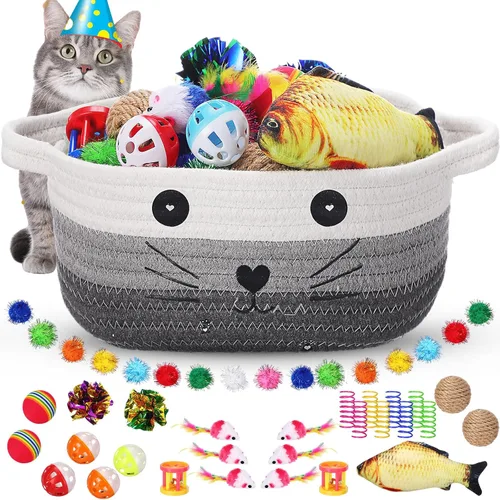Vista 13 de Zopeal - Juego de 58 cestas de almacenamiento para gatos de verano, juguetes de regalo, bolas intermitentes coloridas para mascotas, bolas Negro