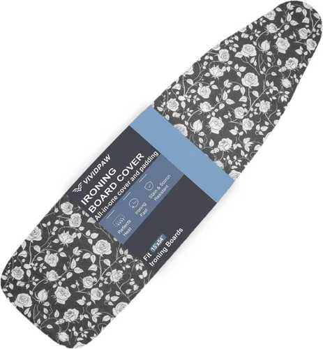 Vista 23 de VividPaw Funda y almohadilla para tabla de planchar, tamaño estándar 15"x54", acolchado grueso, borde elástico, revestimiento de silicona