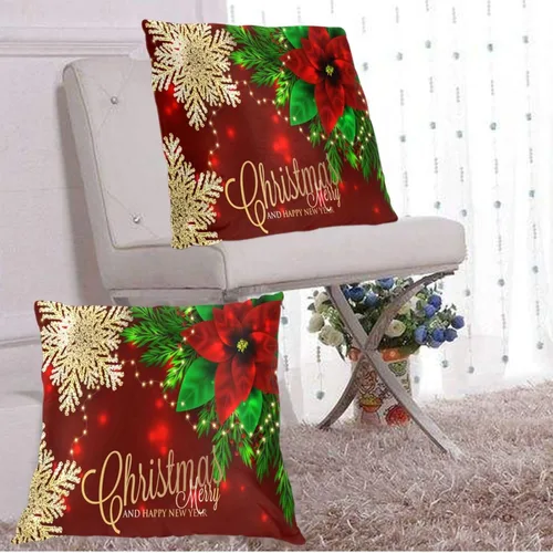 Vista 7 de Fundas de Almohada Flor de Pascua Dorada Copo de Nieve Navidad Xmas Juego de 2 Fundas de Almohadas Cuadradas Funda de Cojín Fundas de Almohadas