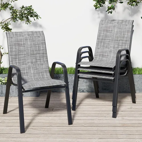 Vista 23 de Sillas de patio, sillas de comedor apilables para todo tipo de clima, tela de textileno y marco de metal, juego de sillas para exteriores para patio