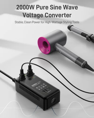 Vista 2 de EPICKA Convertidor de voltaje de onda sinusoidal pura de 2000 W, transformador de potencia de 220 V a 110 V con carga rápida PD USB-C de 20 W, 2