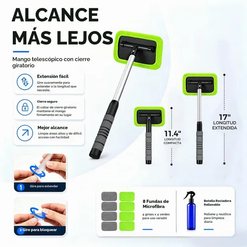Vista 3 de XINDELL Herramienta de limpieza de parabrisas para automóvil, limpiador de ventanas con mango extensible con almohadillas de microfibra