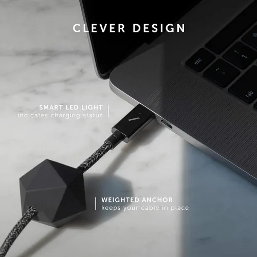 Vista 5 de Native Union Cable de escritorio tipo C, USB-C a USB-C, cable de carga antideslizante ultra fuerte de 8 pies con peso de anclaje compatible