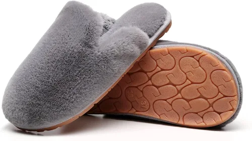 Vista 5 de Pantuflas de espuma viscoelástica para mujer, peludas, peludas, para exteriores, interiores, cálidas, acogedoras, suaves, planas, cómodas