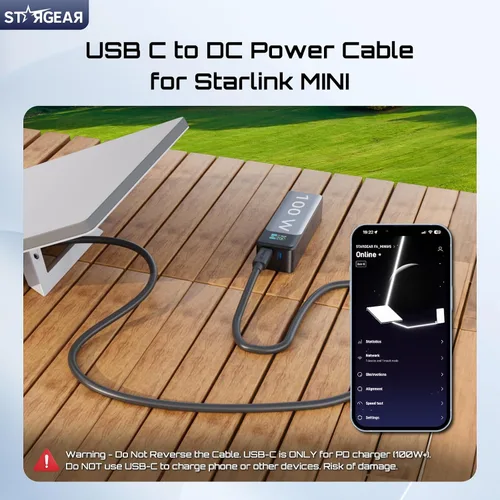 Vista 2 de Cable Mini Starlink de 6.5 pies, 18AWG 140W Cable de Alimentación Starlink USB C a DC, Conector Barrel Impermeable, Mini Accesorios Funcionan