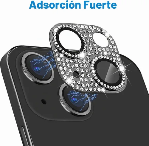 Vista 3 de Protector de lente de cámara para iPhone 13 & iPhone 13 Mini, brillante con diamantes de imitación 3D con purpurina, cubierta de cámara de vidrio