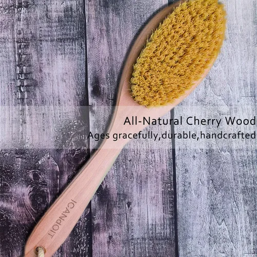 Vista 4 de ICANdOIT Cepillo corporal muy rígido para hombres y mujeres, cepillo de piel seca de mango largo para celulitis y drenaje linfático con cerdas