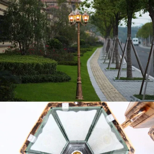 Vista 2 de Vintage 3-Lights Waterproof Antirust Aluminum Column Lamp 2.25M Pathway Tabletop Lighting for Courtyard Pillar Post Bollard Lantern Aluminum