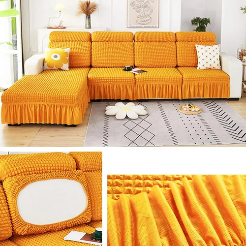 Vista 16 de Fundas elásticas para cojín en forma de L, funda de sofá modular de 1/2/3/4 asientos, con falda, sillón, sofá biplaza, protector de muebles
