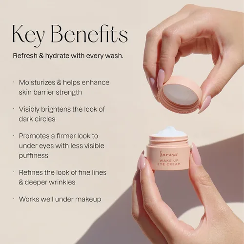 Vista 4 de Karuna - Crema de ojos Wake Up con cereza de café y tres péptidos, crema de ojos con cafeína, abrillantador debajo de los ojos, suero