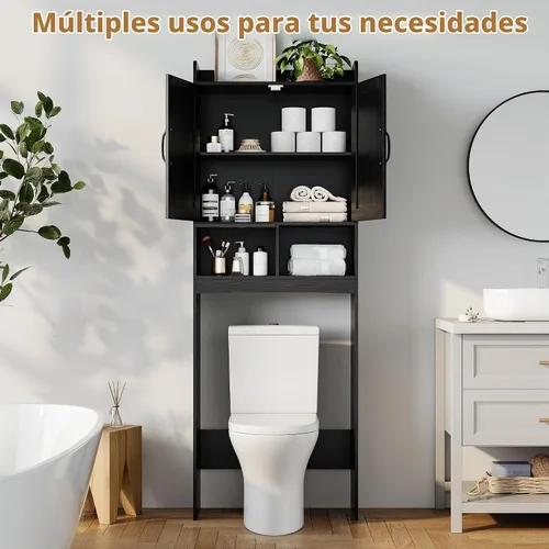 Vista 3 de 23.6 ''W sobre el gabinete de almacenamiento del inodoro, puertas Negro