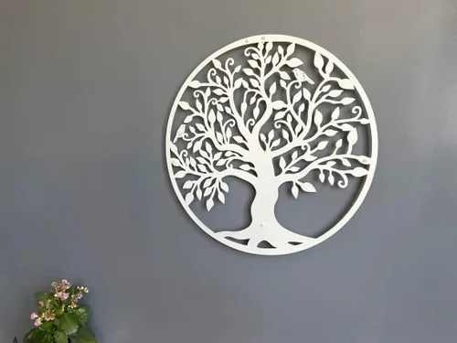 Vista 5 de DEKADRON Arte de pared de metal, árbol de la vida blanco, árbol genealógico de metal, silueta de pared de metal, decoración de pared de metal