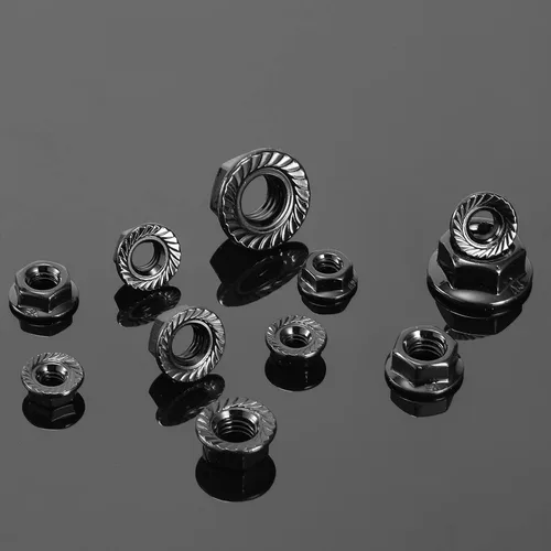 Vista 7 de Tuercas hexagonales de brida dentada M5 x 0.031 in, 50 piezas de acero inoxidable 304 18-8, rosca completa, accionamiento hexagonal, acabado Negro