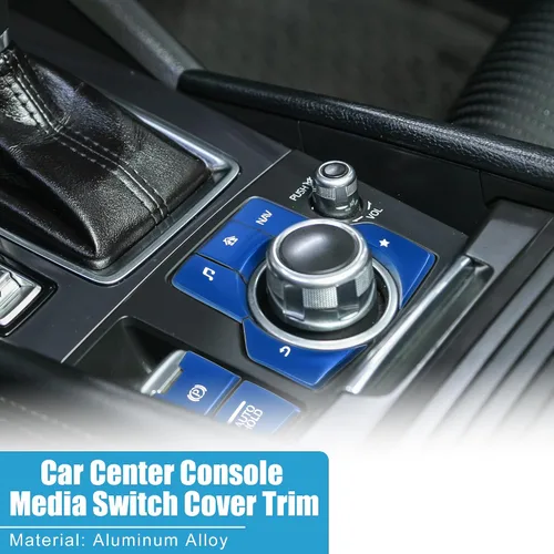 Vista 2 de Cubierta de panel de consola central de coche, interruptor de mano de freno multimedia para Mazda CX-5 2017-2020, azul (Set de 7)