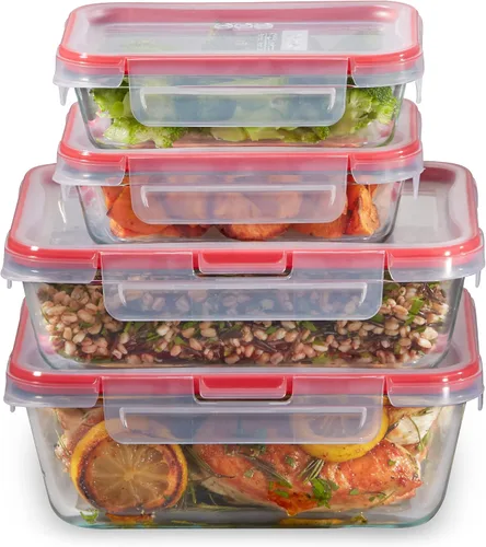 Vista 9 de Pyrex Freshlock - Juego de 10 recipientes de vidrio herméticos para almacenamiento de alimentos de tamaños variados, sin tóxicos, con tapas