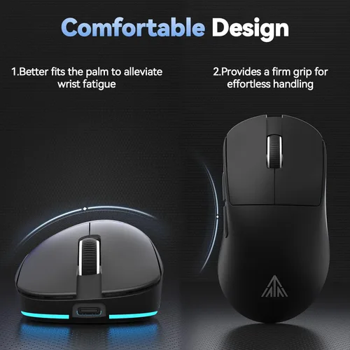 Vista 6 de SOLAKAKA SM822 - Mouse inalámbrico para juegos con base de carga, mouse inalámbrico de tres modos, sensor óptico PAW3311, hasta 24,000 DPI, mouse