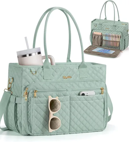 Vista 10 de Bagstellar Teacher Bags for Women, 15.6 inch Laptop Work Tote Bag Quilted Nurse Bible Computer Shoulder Bag for School Travel Dream Tote Work Bag