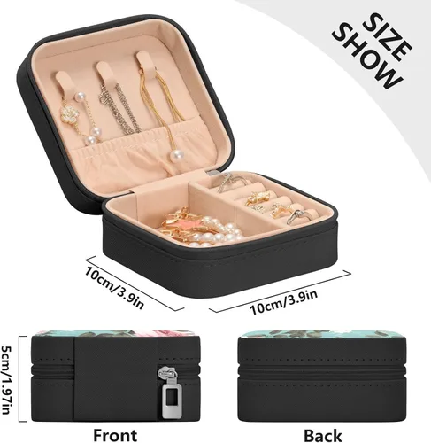 Vista 5 de Flradish Pink White Roses Travel Jewelry Case PU Leather Mini Jewelry Travel Case Portable Travel Jewellery Ring Organizer for Womens Rings Earrings